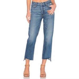 GRLFRND Mid Rise Tatum Straight Leg Crop Jeans Frayed Hem 100% Cotton NEW